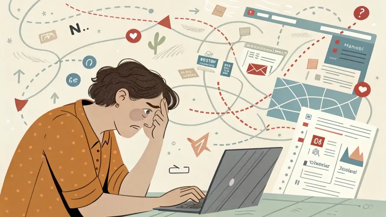 Illustration of a frustrated person in front of a computer